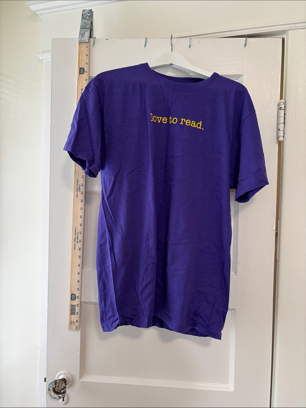 Port and Company Purple Tee with Yellow "love to read." Graphic Adult Large